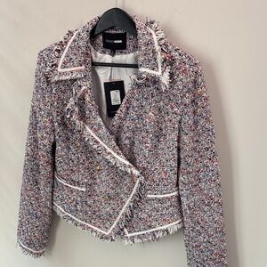 Fashion Nova Multicolor Tweed Blazer with Fringe